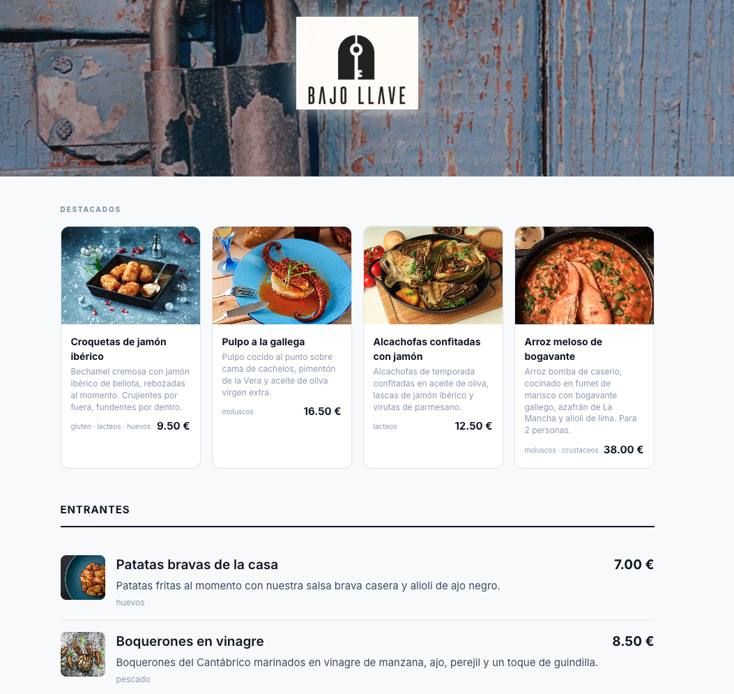 Plantilla slate — Ejemplo de carta digital y reservas